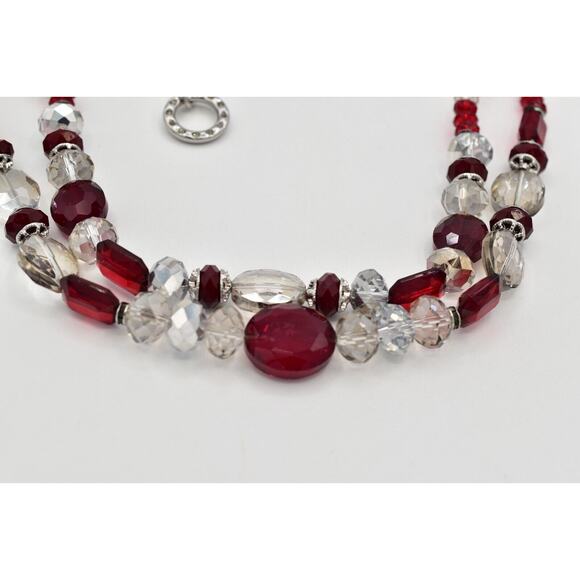 White House Black Market M/L Crystal Chain Belt Red White Beaded Silver NWT main image 8